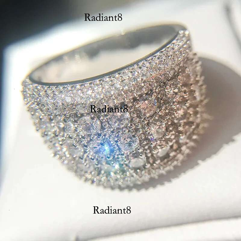 Pure Sterg Sier Sparkg Wide Rings for Women Girls AAA CZ Crystal Wedding Engagement with Stamp Jewelry Summer Sale