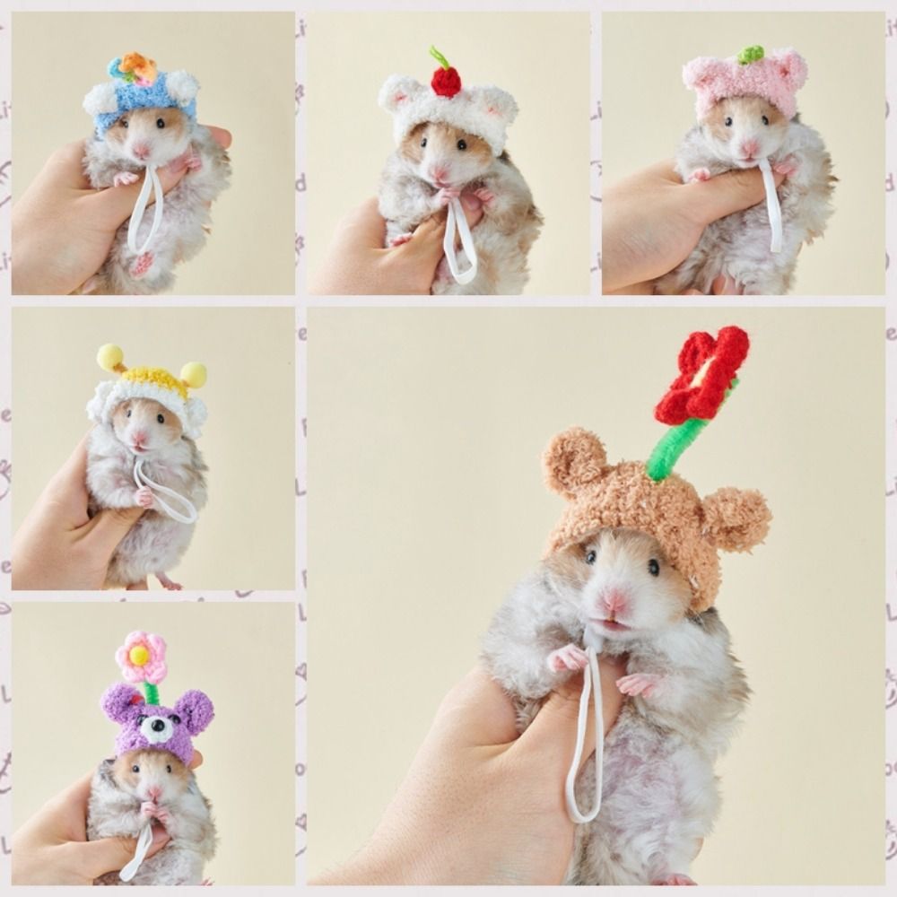 Hand Crocheted Hamster Cap Photo Props Mini Cute Doll Hat Plush Small Pet Hat