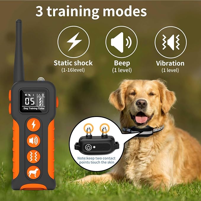 Dog Shock Collar 3000FT Dog Training Collar for Remote, All Breeds IP67 Waterproof E-Collar Training Modes with Beep,Vibration,ShockMode,Rechargeable 