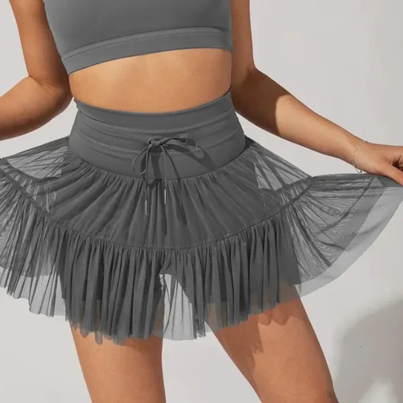 Solid Casual Short Skirt For Women Summer Y2K Womens Lace-up Mesh Pleated Mini Skirts With Pocket Lady Street Short Skirt 250304