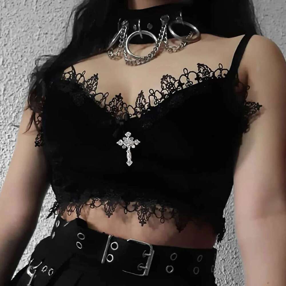 Women's Veet 311 Gothic Lace Bandage Sleeveless Vest Crop Tank Tops Shirt Bra Top 2x