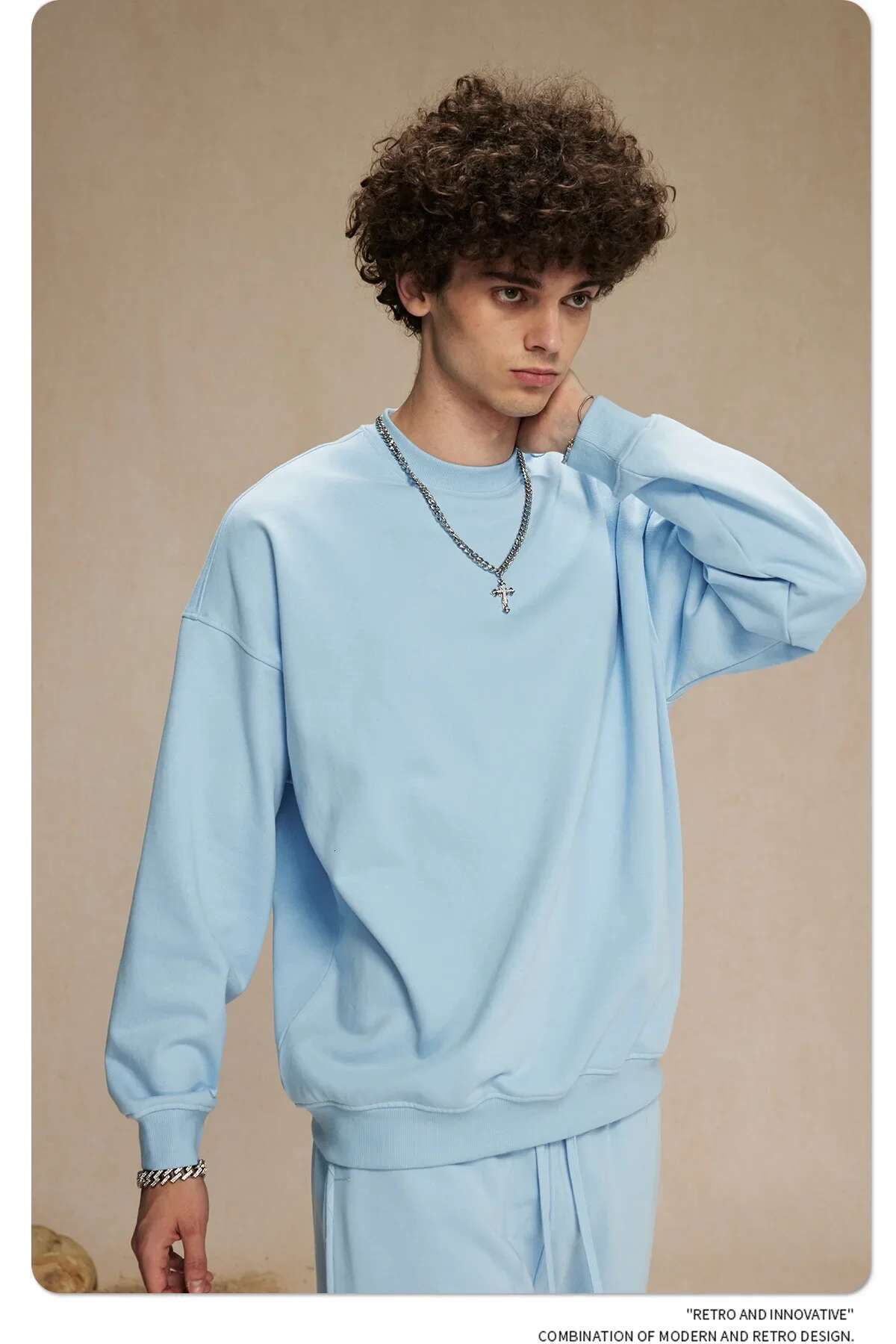 Men's New 430G Terry Sweater Street Trendy Brand Autumn Men's And Women's Round Neck