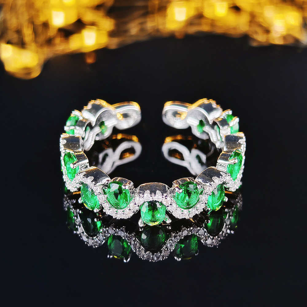 Couple Rings Fashionable new green zircon ring with high appearance simple and elegant temperament r8417 H25303
