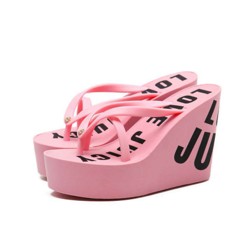 Lady Slippers Shoes Flat Slides On A Wedge Platform Rubber Flip ps Hawaiian PU Fabric Rome Super High-Heeled Shoe