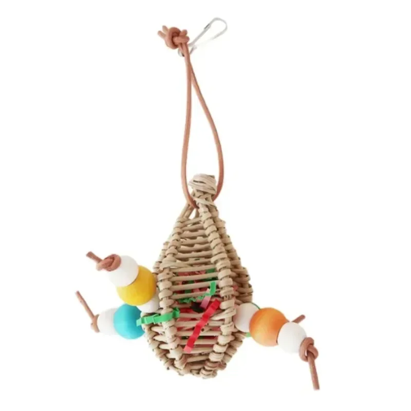 Parrot Toy, Rattan Carambola Gnawing String, Wooden Leather Rope, Paper and Silk Teeth Grinding Supplies Bird Toys