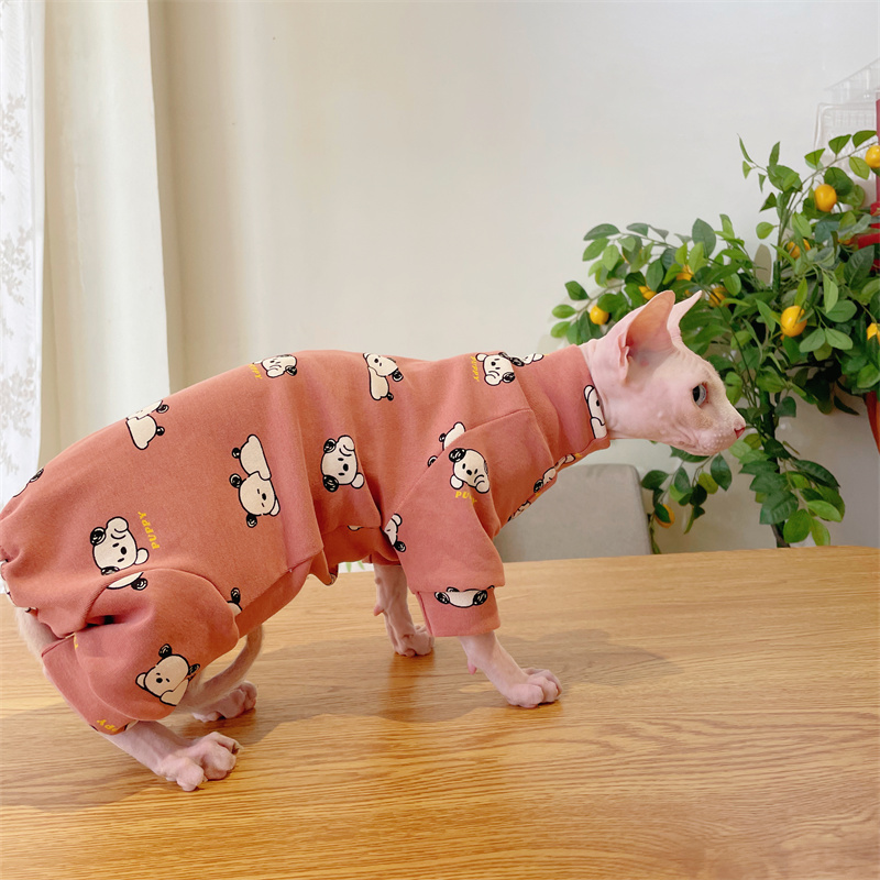 Cotton Cartoon Coat for Sphynx Cat in Spring Winter 4-legged Undershirt for Cats Cute Duck Puppy Panda Loungewear for Kittens
