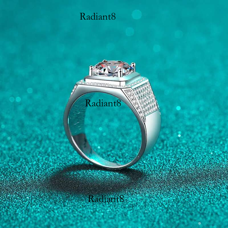 PT950 Platinum Men's 5Ct Pyramid Frosted Moissanite Ring, Minimalist Bold Design, Large Dominant Size, Stylish and Durable.