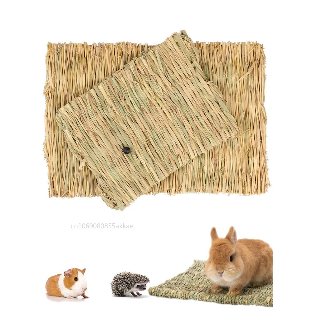 S/L Rabbits Grass Mat Small Animal Woven Hay Mat Natural Straw Bedding Resting Cage Mat for Bunny Guinea Pig Chinchilla Hamster