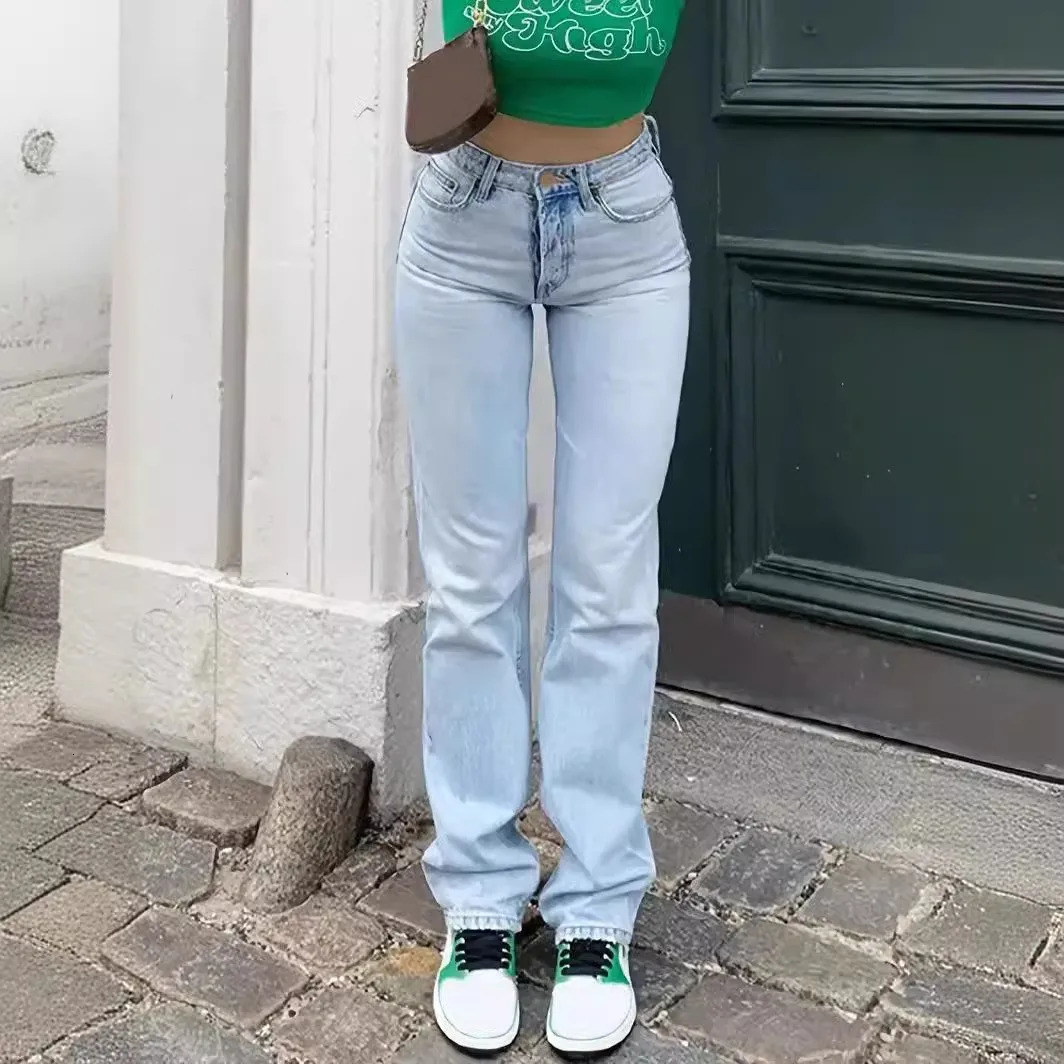 2024 selling womens light blue slim fit high waist stretch casual versatile straight jeans for women 250227
