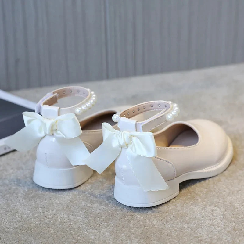 Spring Autumn Girl Glossy Leather Shoes Fashion Children Princess Causal Dress Flats Sweet Bowtie Kids School Mary Jane 250303