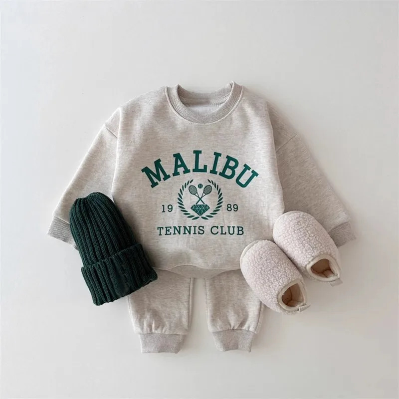 MiniAinis Autumn Winter Baby Printed Letter Tops Leggings 2 Pieces Suit Girls Fleece Clothing Set Boys Thickened Clothes 250304