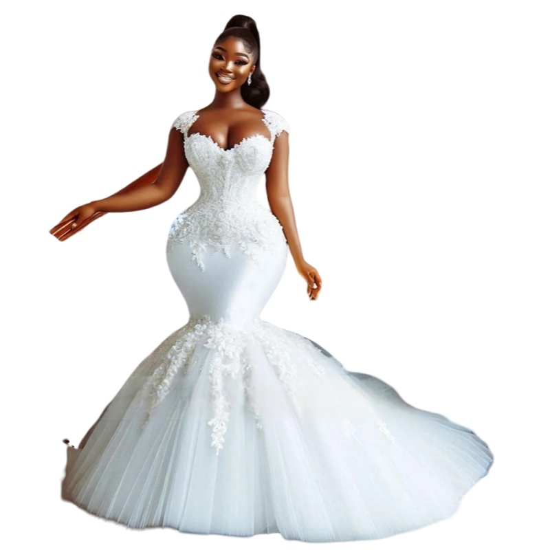 2025 Elegant African Mermaid Wedding Dresses Lace Appliques Sweetheart Neckline Sleeveless Long White Bridal Gown