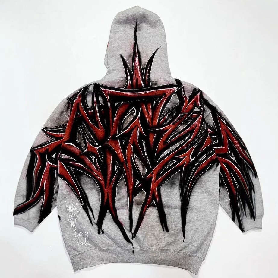 Ins Dark Gothic 3D Printed Long Sleeve Hoodie Loose Trendy High Street Jacket for Men