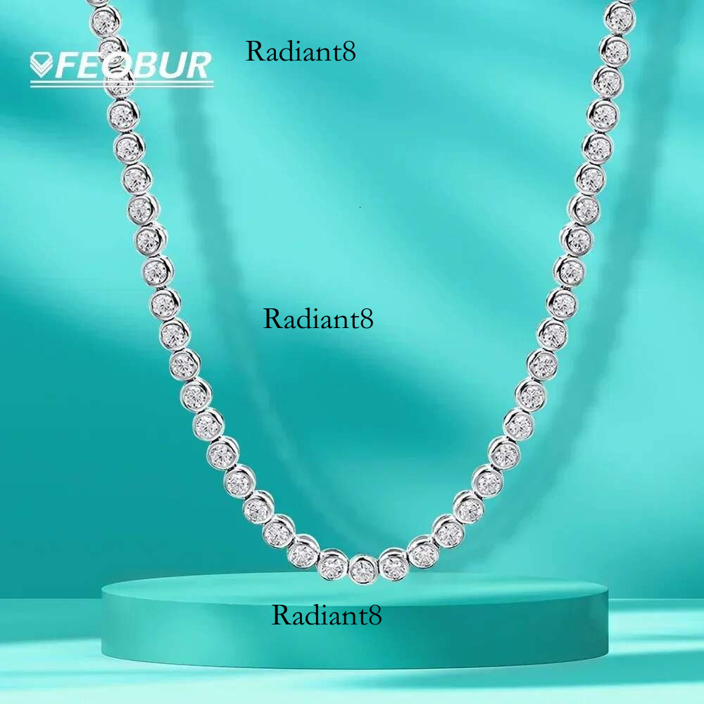 FEOBUR 2/3mm Round Tennis Necklace for Women Sterg Sier GRA Certified Moissanite Bubble Dia Necklaces