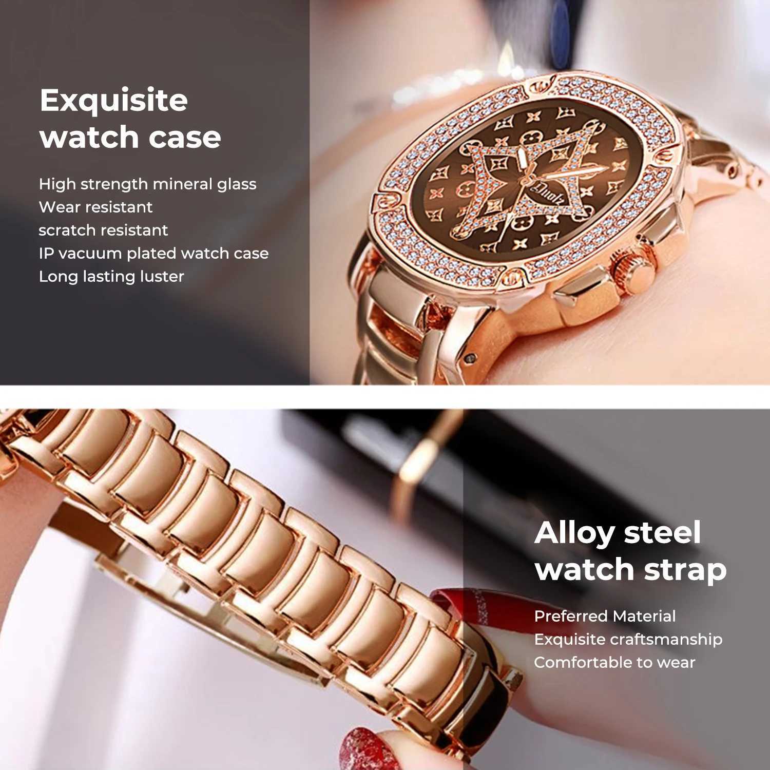 Elegant and fashionable ladies rose gold inlaid with diamond dial exquisite ladies quartz waterproof dialXJ250304