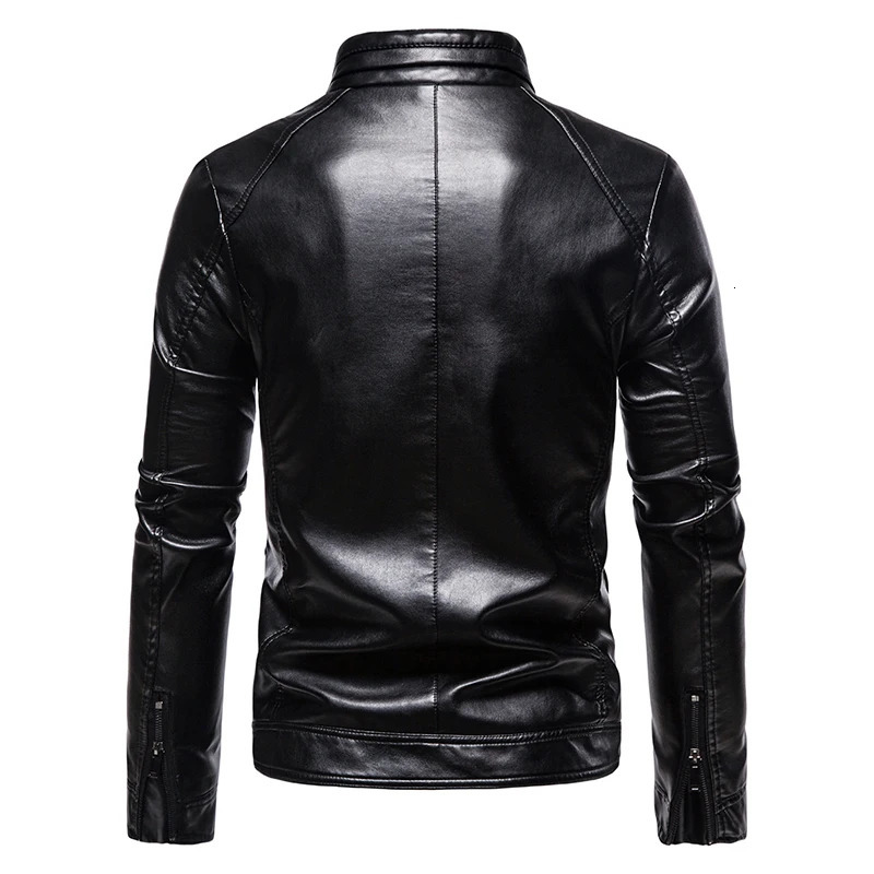 TRAF Leather Mens Coat Trend Handsome British Style Vintage Stand Collar Casual Motorcycle Jacket 250304