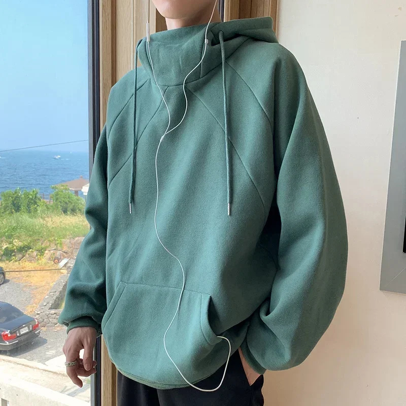 Autumn Turtleneck Fleece Hoodies For Men High Street Oversize Pullover Hoodie Unisex Y2K Vintage Hooded Sweatshirts Clothes 250304