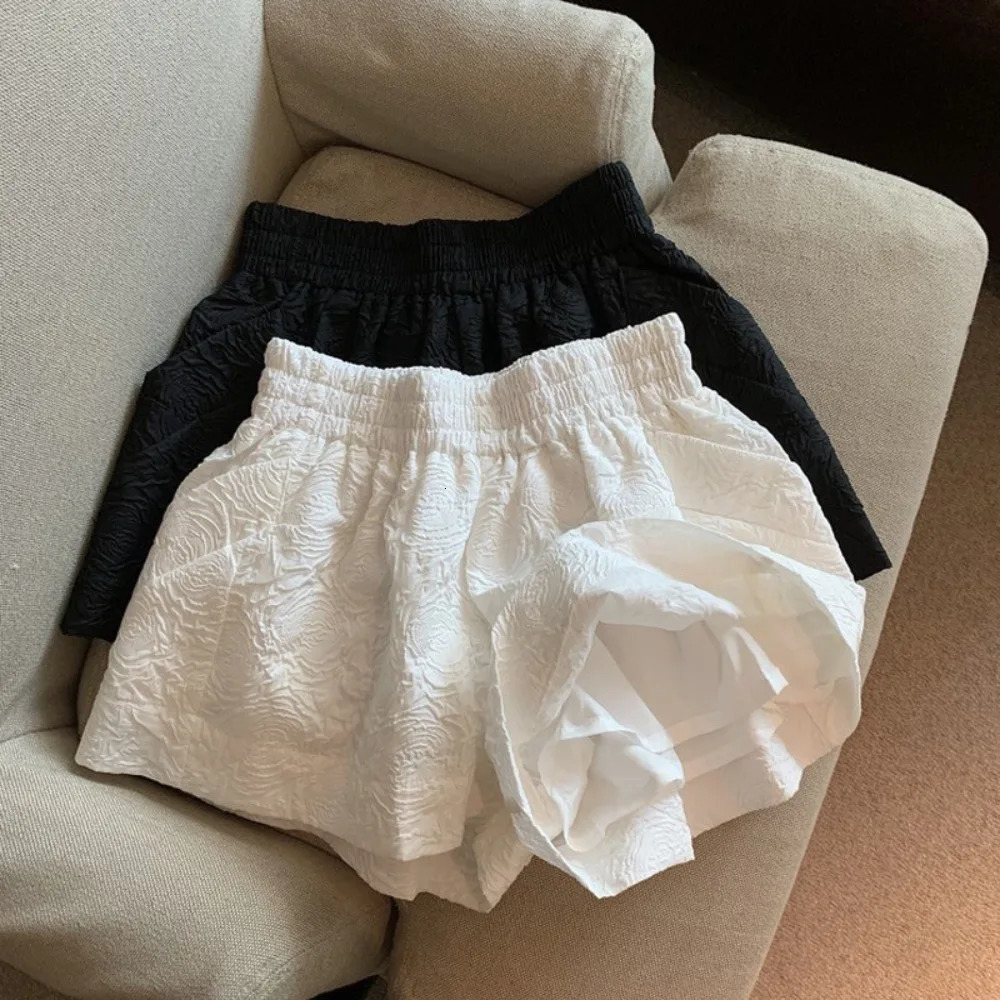 High Waist Black White Shorts Comfortable With Pockets High Waist Shorts Leisure Elastic Casual Sports Short Pants Summer 250304