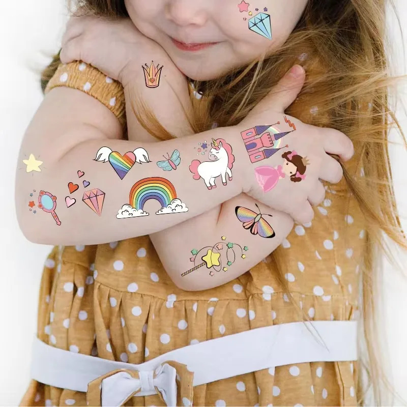 10PCS Tattoos for Children Transfer Kids Mini Waterproof Festival Glitters Face Unicorn Animals Stickers 250219