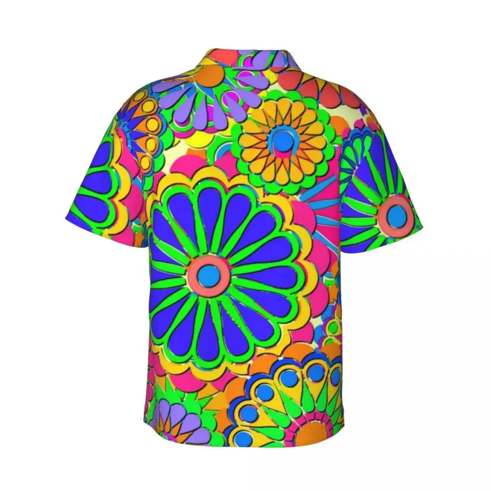 Hippie style vacation shirt for men colorful floral power casual shirt Hawaiian short sleeved classic oversized shirt birthday gift 250227