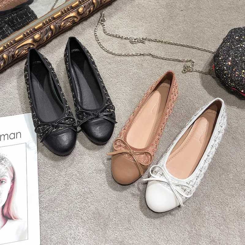 Mixed Pig Flats Win Round Toe Bowtie Ballets Shoes Ladies Dress Loafers Brand Plaid Ballerina Large Size Y250303