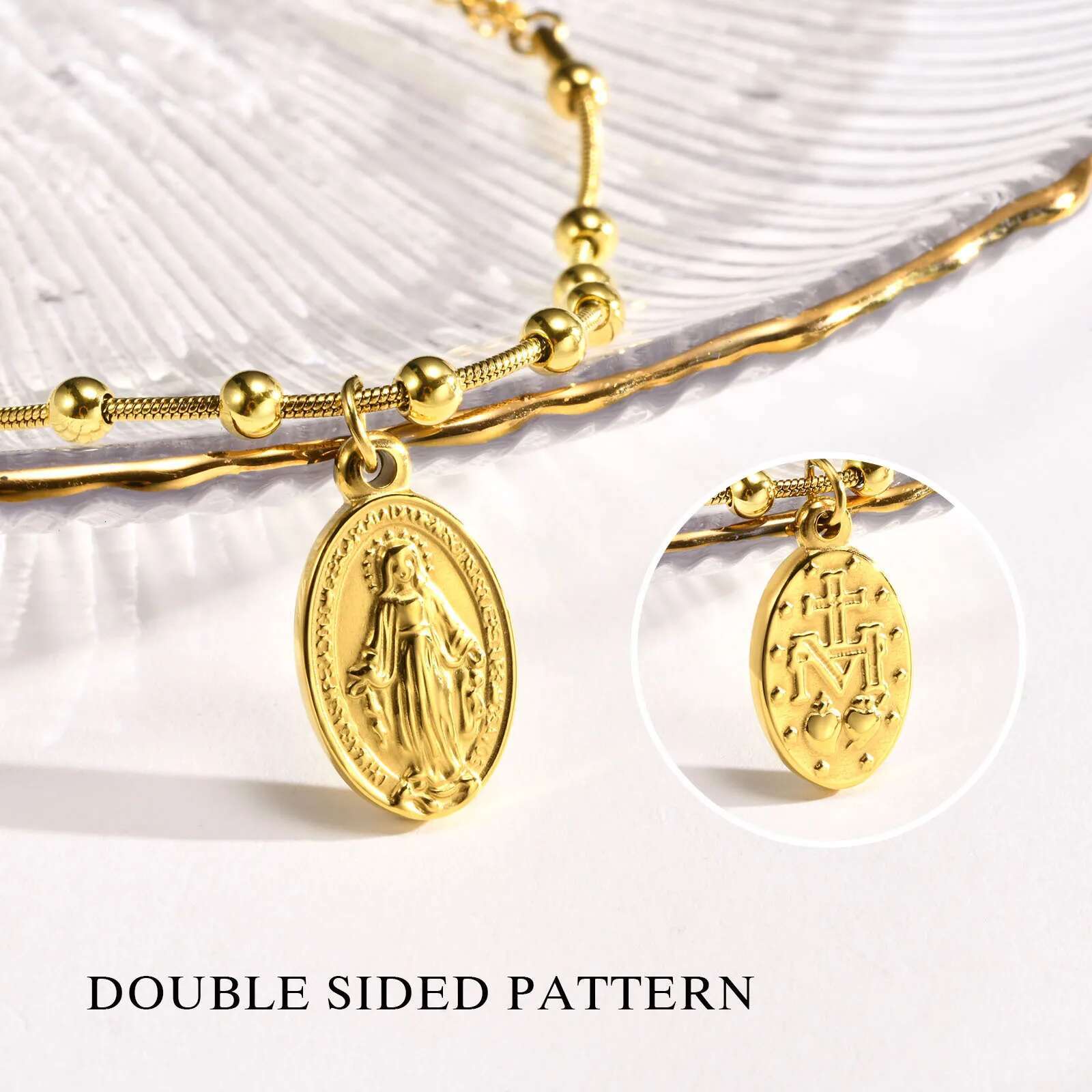 Bracelet for Women Girls, Gold Plated Stainless Steel Religious Cross and Virgin Mary Prayer Bracelets Gifts