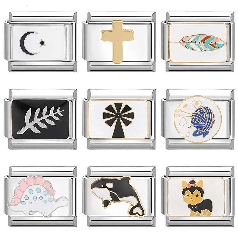 Fashion Vintage Words Moon Leaves Cross Square Charm k Beads Stainless Steel Fit 9mm Italian Bracelet DIY Making Gift