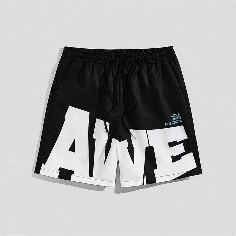 Simple AWE Letters Mens Short Pants Fashion Trend Streetwear 3D Printed Beach Shorts Loose Harajuku Cool Hip Hop Board ShortsT250304