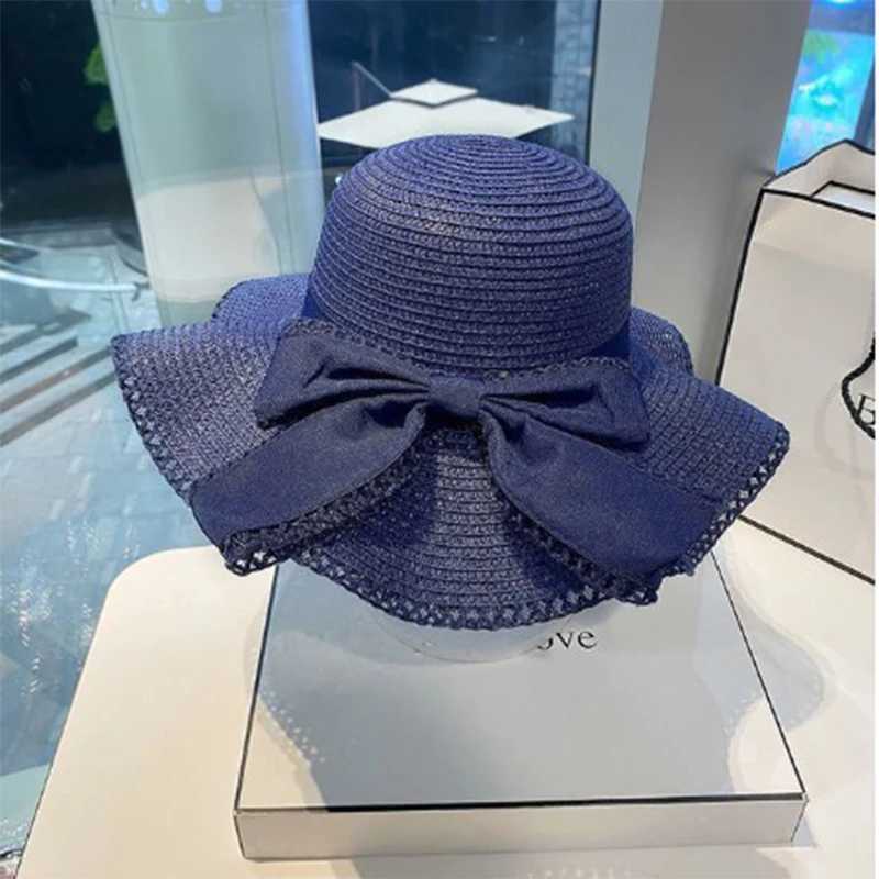 Spring and Summer Womens Sun Str Hat Sun Shaded Big Brim Bamboo Hat Bowknot Fashion Fisherman Hat Outdoor H28XJ250304