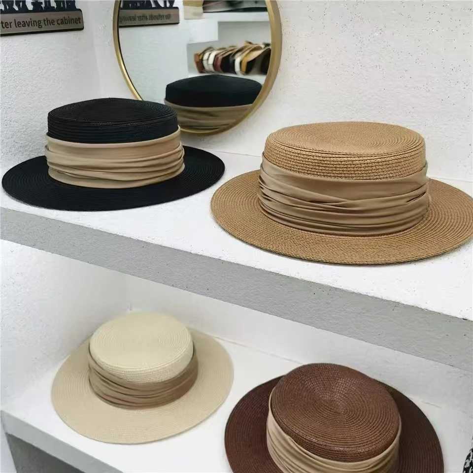 Fedoras Summer Womens Rowing Boat Beach Hat Wide Edge Womens Casual Panama Hat La Classic Flat Bow Knot Str Sun Hat WomensXJ250304