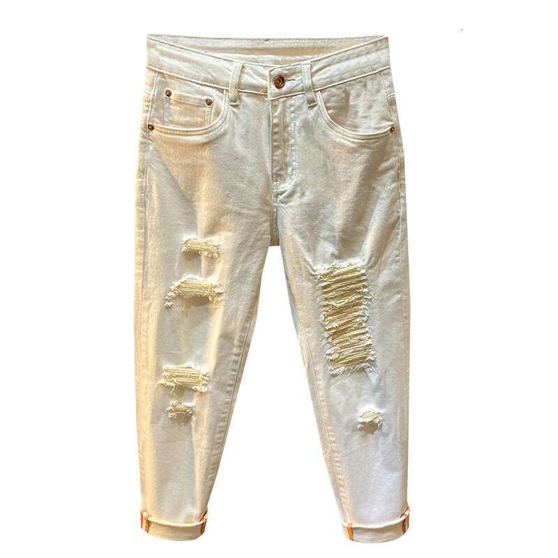 White Jeans Men's Autumn Affordable Fashion Pencil Casual Stretch Slim Fit Skinny Simple Solid Color Pants