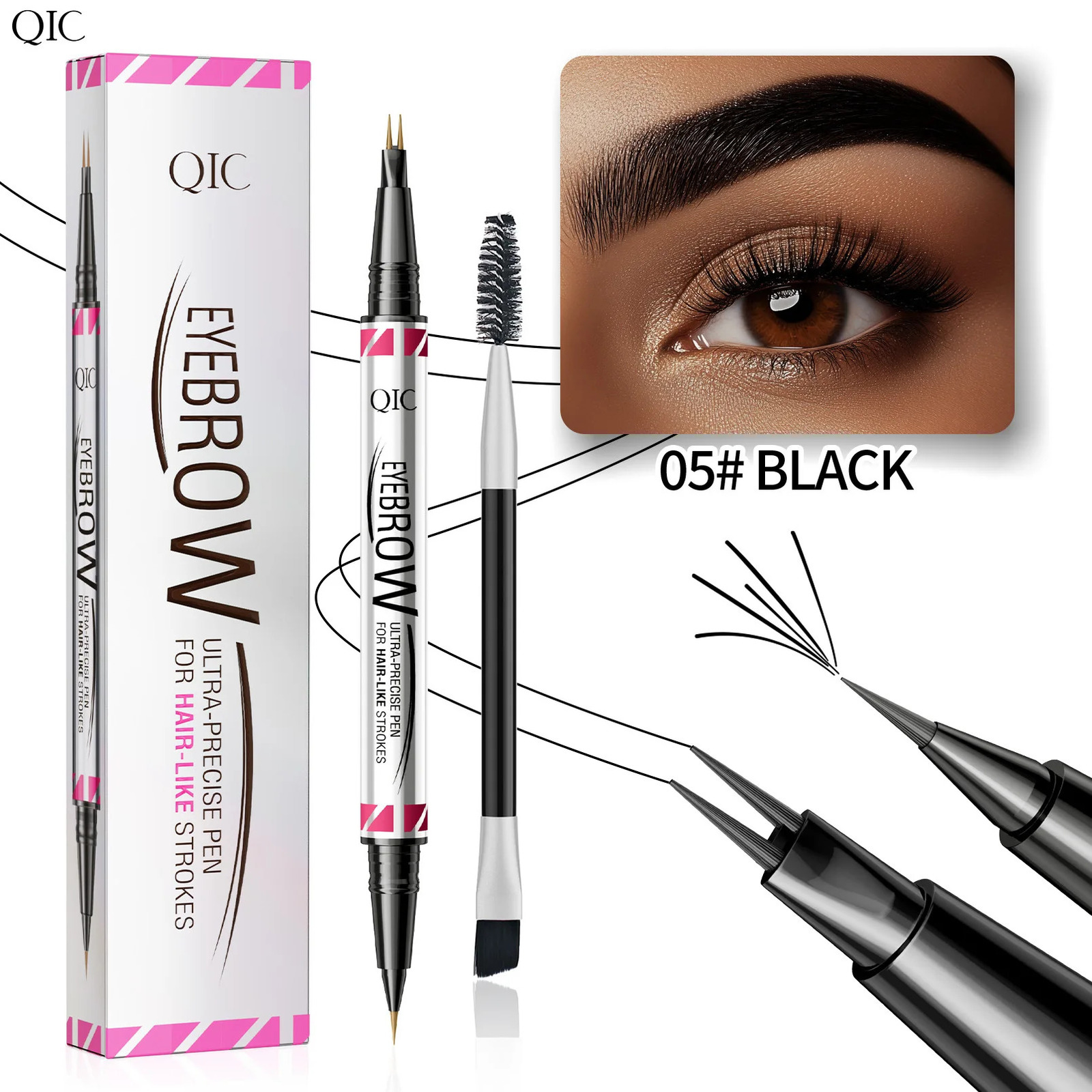 QIC Double Head 2 Pronged Eyebrow Pencil ultra precise 2-in-1 Eyebrow Pencil Eyeliner Liquid Eyebrow Pen Longlasting Makeups 250222