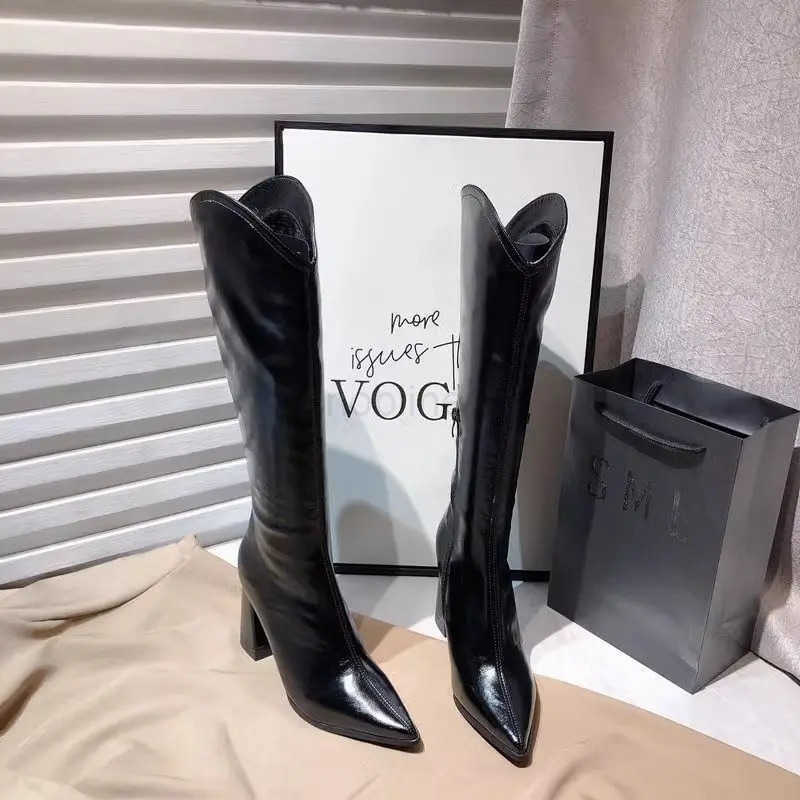 Knee Shaft Shoes Wan Elegant Heeled Pointed Toe Leather High H Long Boots for Wen S Waterproof New Rock Work Boot Hot Z250304