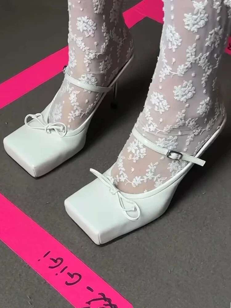 2025 New Baotou Half Slippers Women's Summer Outwear Bow Ballet Thin High Heels Lazy Muller Single Shoes