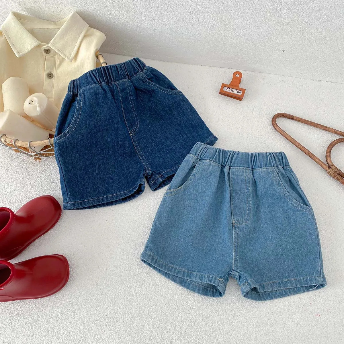 Summer Thin Baby Denim Shorts Solid Boys Girls Short Jeans Toddler Infant Pocket n Simple Children Clothing PantsBabe 250303
