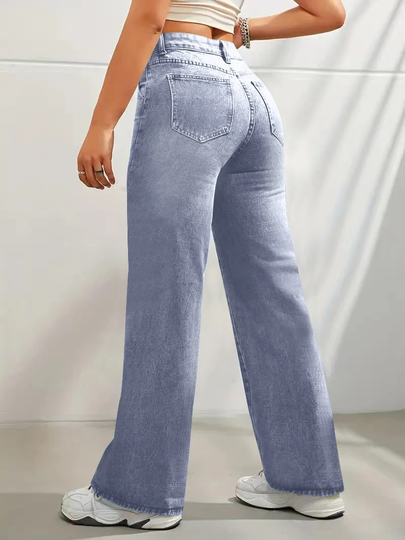 Womens solid color trendy element wide leg jeans 250227