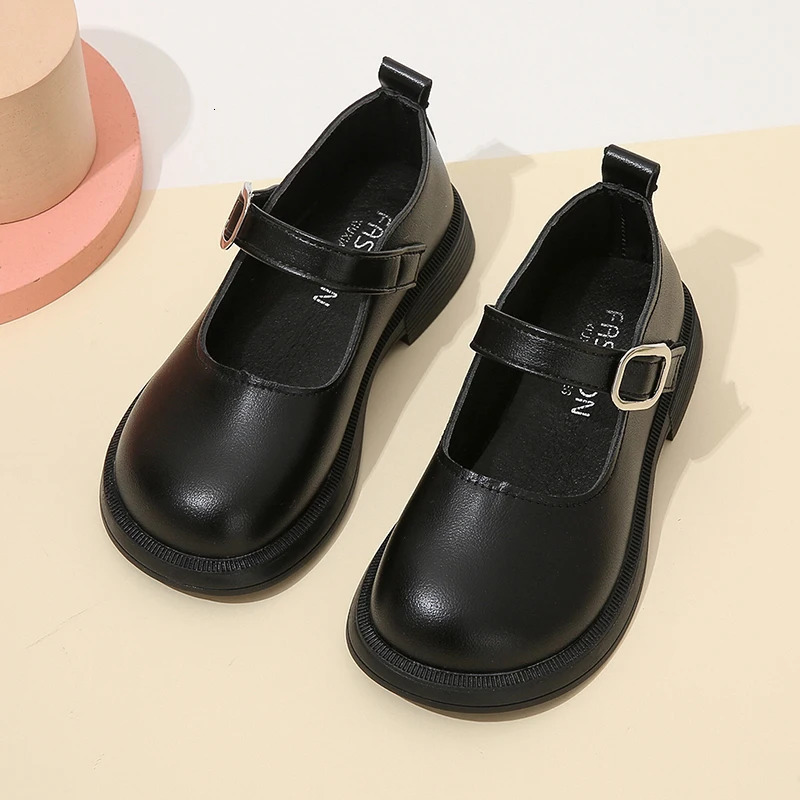 Kids Girls Black Uniform School Shoes Versatile Casual Buckle Simple Spring Children Roundtoe Matter Loafers Nonslip 250303