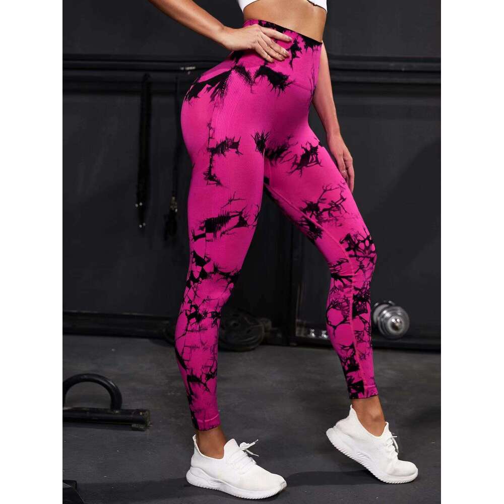 Internet celebrity high waisted tie dyed hing quick drying fiess running breathable peach hip lifting compression training nine point yoga pants, 2025