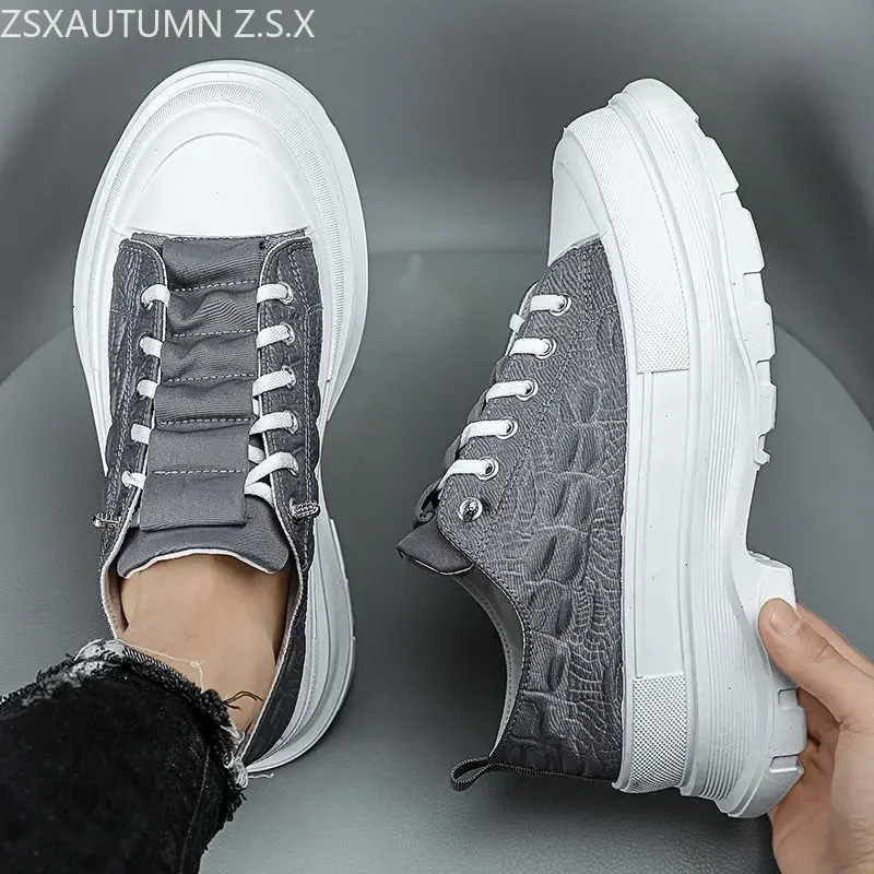 Canvas Mens Shoes Man High Heels Vulcanized Shoes Male Dance Footwear Platform Sneakers Quality Rubber Heightening Sports Shoes 250228