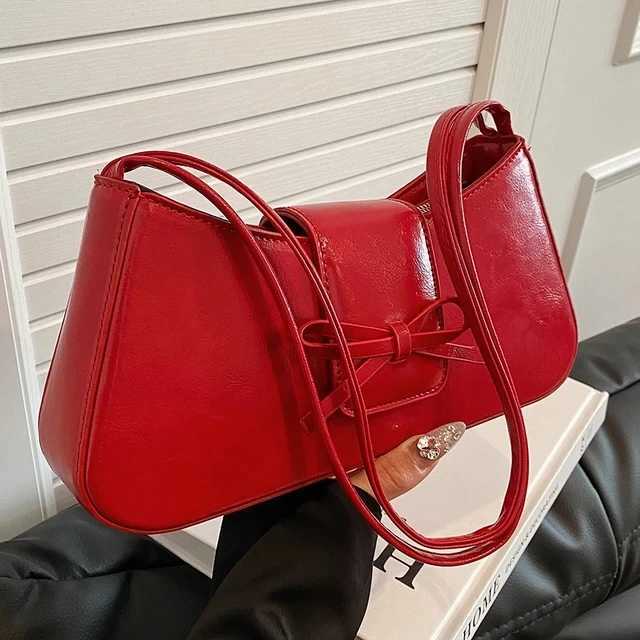 Red PU Leather Women Underarm Bag 2024 Spring Trendy Soft Handle Lady Commuter Handbags High-Grade Small Shoulder Bag Z250303