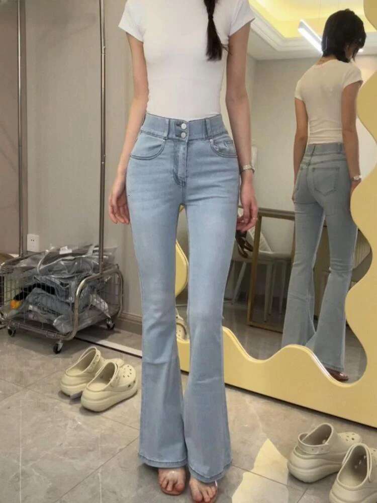 Autumn New Women Fashionable High Waisted Flared Korean Style Street Wear Sexy Women's Slim Fit Elastic Full Crotch Jeans