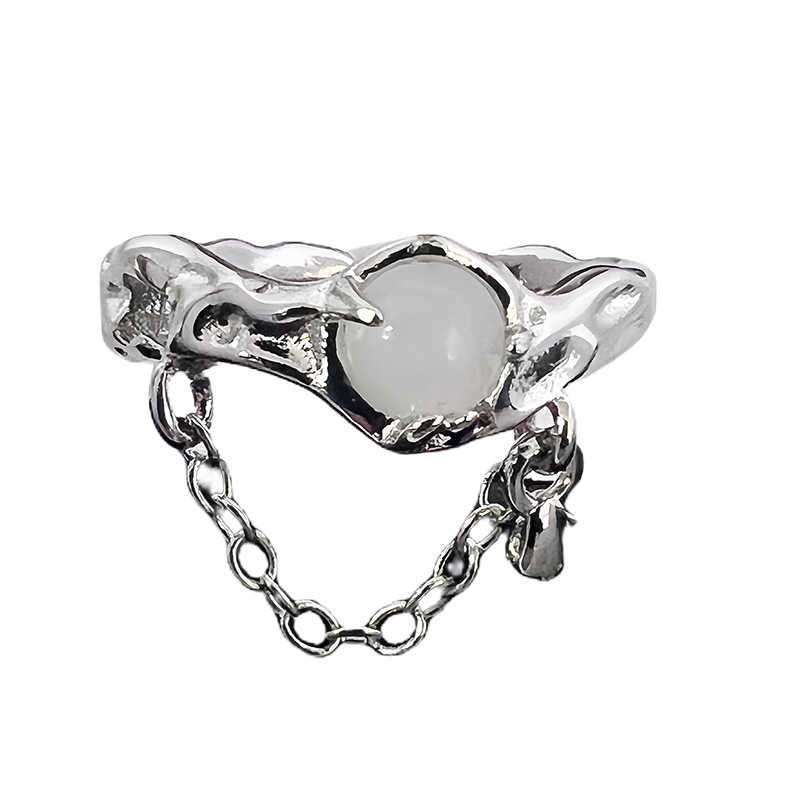 Couple Rings Two piece set of high-end moonstone ring womens opening ring niche design plain ring index finger ring French self-discipline ring H25303