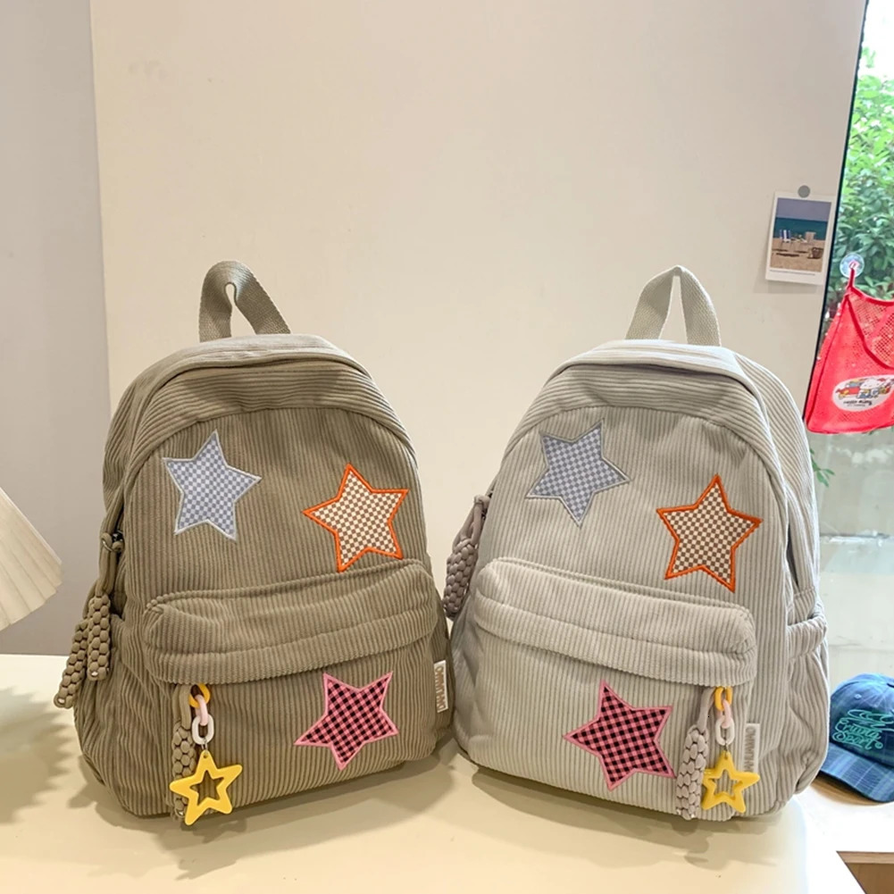 Ship from US Star Backpack for Women Daypack Corduroy Cute School Bags Girls Student Book Bag Schoolbag Kawaii Knapsack Campus 250304FBB