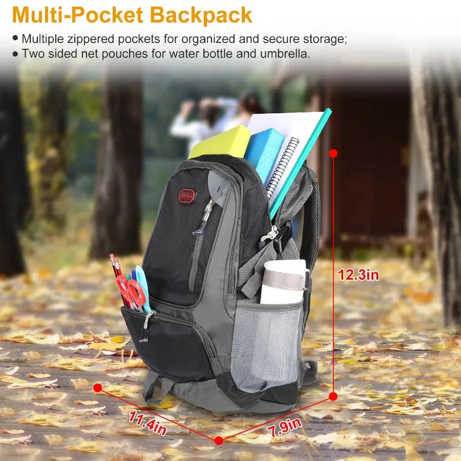 Ship from US Unisex School Backpack Casual Travel Shoulder Bag Adjustable Straps Dual Water Bottle Pouch 250304FBB