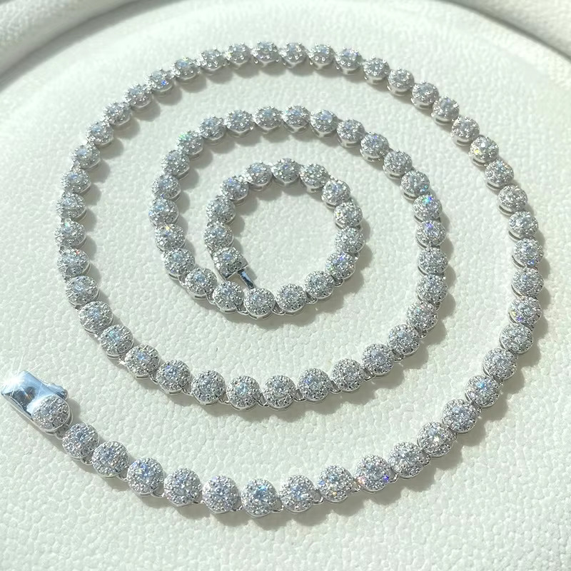 Iced Out 5mm Round Tennis Cluster k Chain Sterg Sier Moissanite Dia Necklace for Men Women