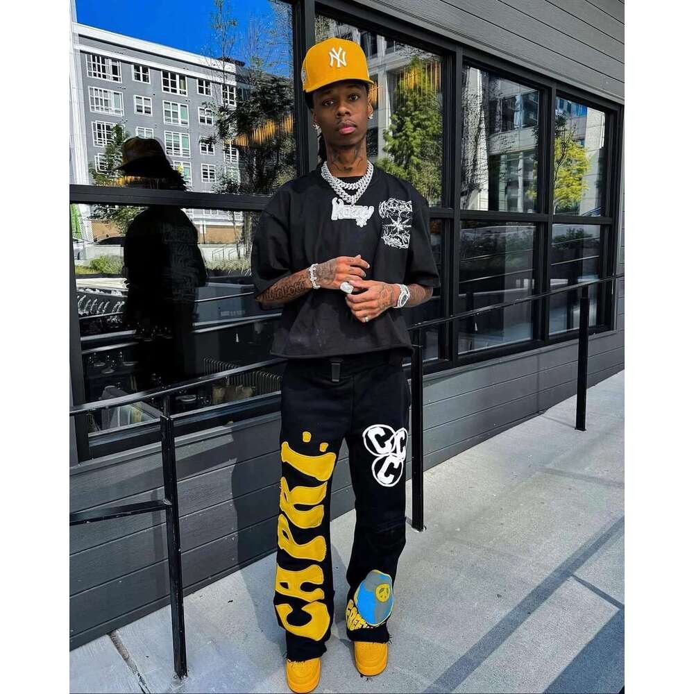 Retro Embroidered Letter Graphic Sweatpants Mens Y2k Hip Hop Baggy Elastic Waist Casual Pants Joggers Women Streetwear