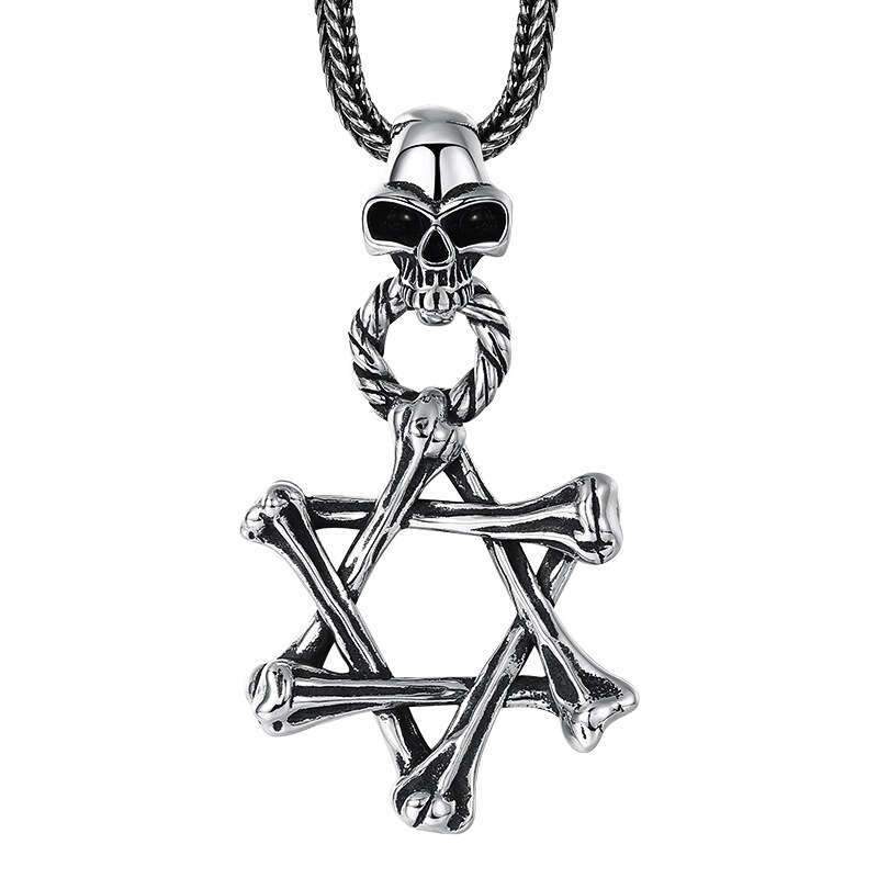 Chiba Men and Women Personality Skull Hexagram Star Taiyin Trendy Sweater Chain Pendant