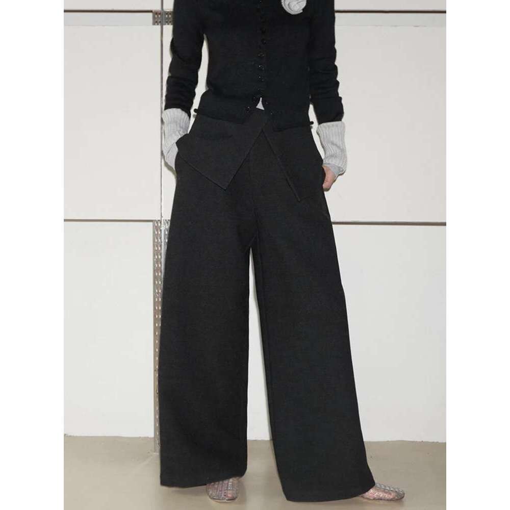 Fashion Women's Fake 2 Pcs Pants Loose Straight High Waist Solid Color Hanging Tion Trousers Autumn 2025 New