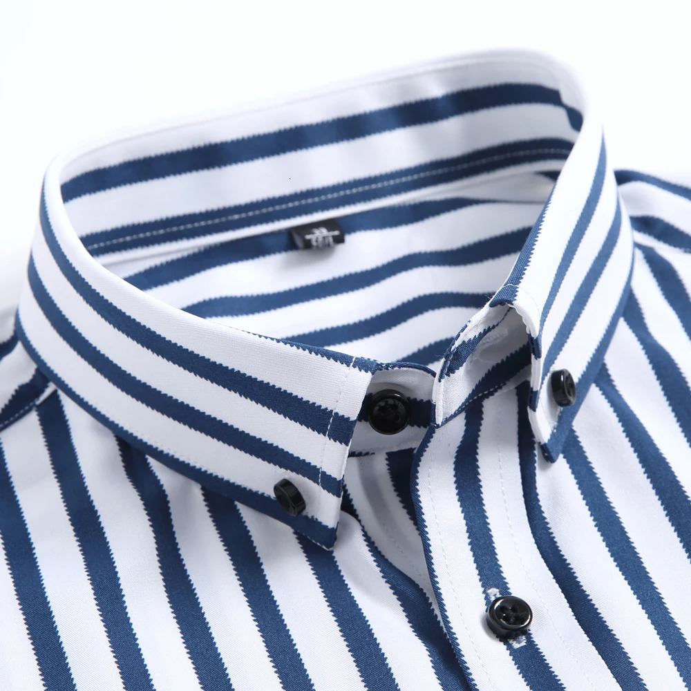 Mens Striped Lapel Collar n IronFree Dress Shirts Long Sleeve Stretchy Casual Button Up Shirt For Formal Occasions 250227