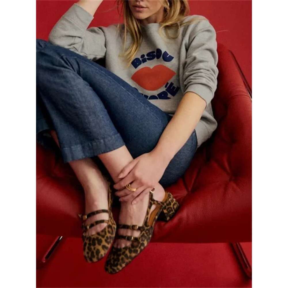 Women's Sweatshirt Alphabet Lip Pattern Print Gray Fashion Long Sleeve Round Neck Lady Casual Top 2025 Spring